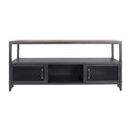 Meuble TV Conner de 70 po en acier noir rustique et noyer foncé à 2 tablettes, par Furniture of America