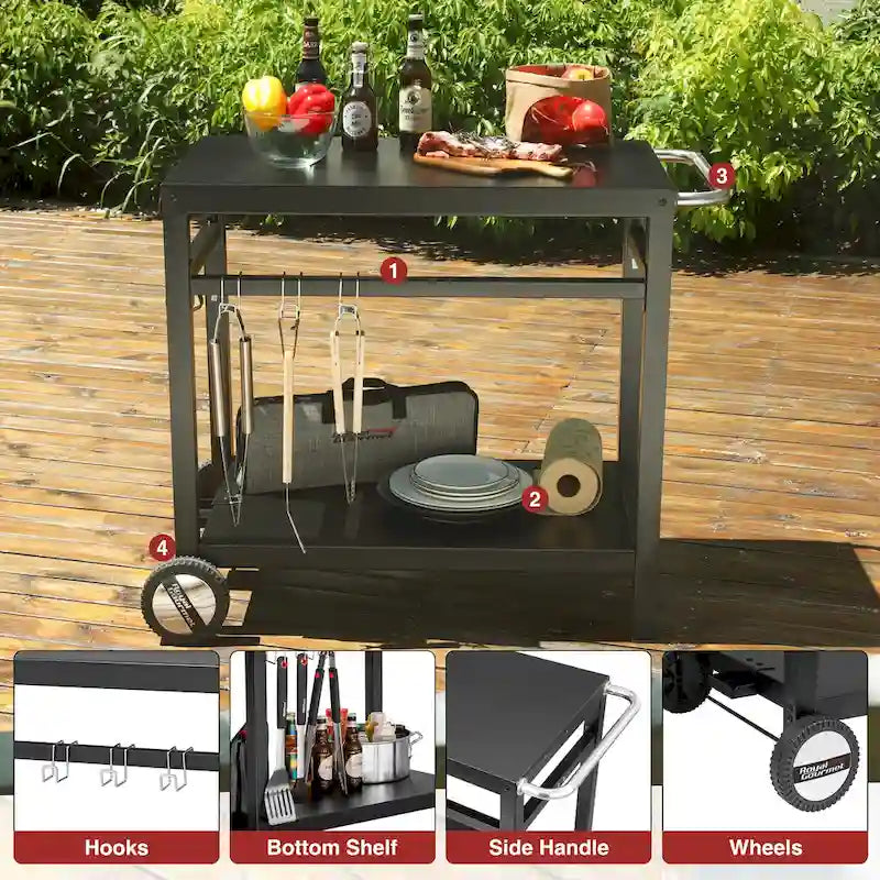 Desserte mobile de cuisine Royal Gourmet avec double étagère et poignée, noire