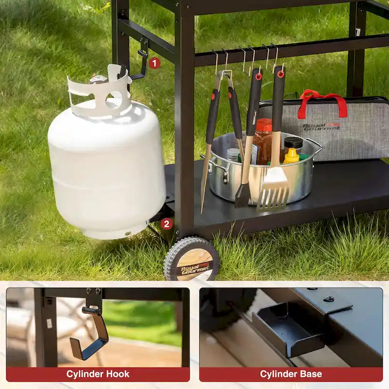 Desserte mobile de cuisine Royal Gourmet avec double étagère et poignée, noire