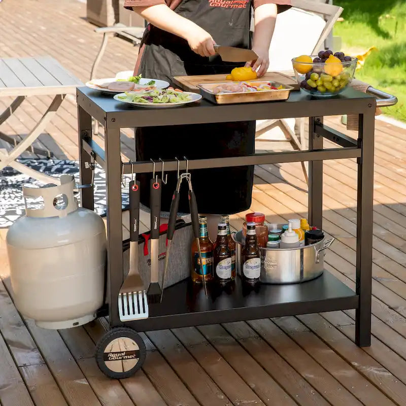 Desserte mobile de cuisine Royal Gourmet avec double étagère et poignée, noire