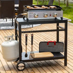 Desserte mobile de cuisine Royal Gourmet avec double étagère et poignée, noire