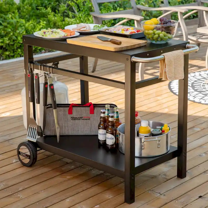 Desserte mobile de cuisine Royal Gourmet avec double étagère et poignée, noire