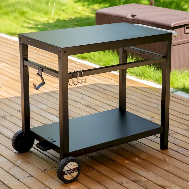 Desserte mobile de cuisine Royal Gourmet avec double étagère et poignée, noire