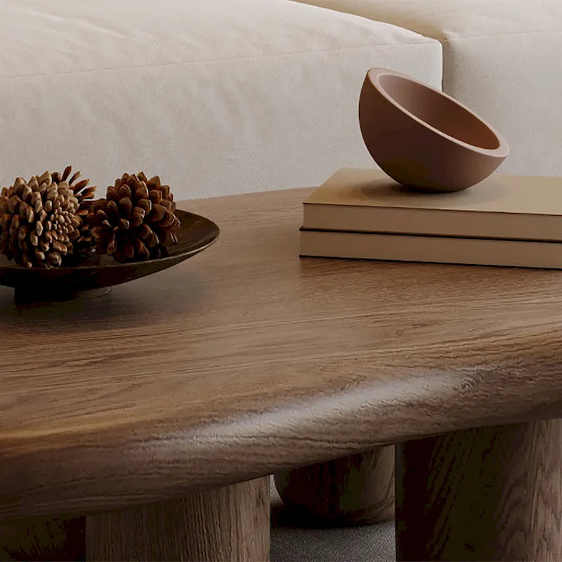 48.4inch Modern Walnut Cloud Shaped Coffee Table, Mid-Century Brown Solid Wood Coffee Table for Livingroom - 48