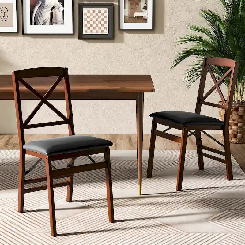 2 Pack Folding Dining Chairs Foldable Chairs with PVC Padded Seat