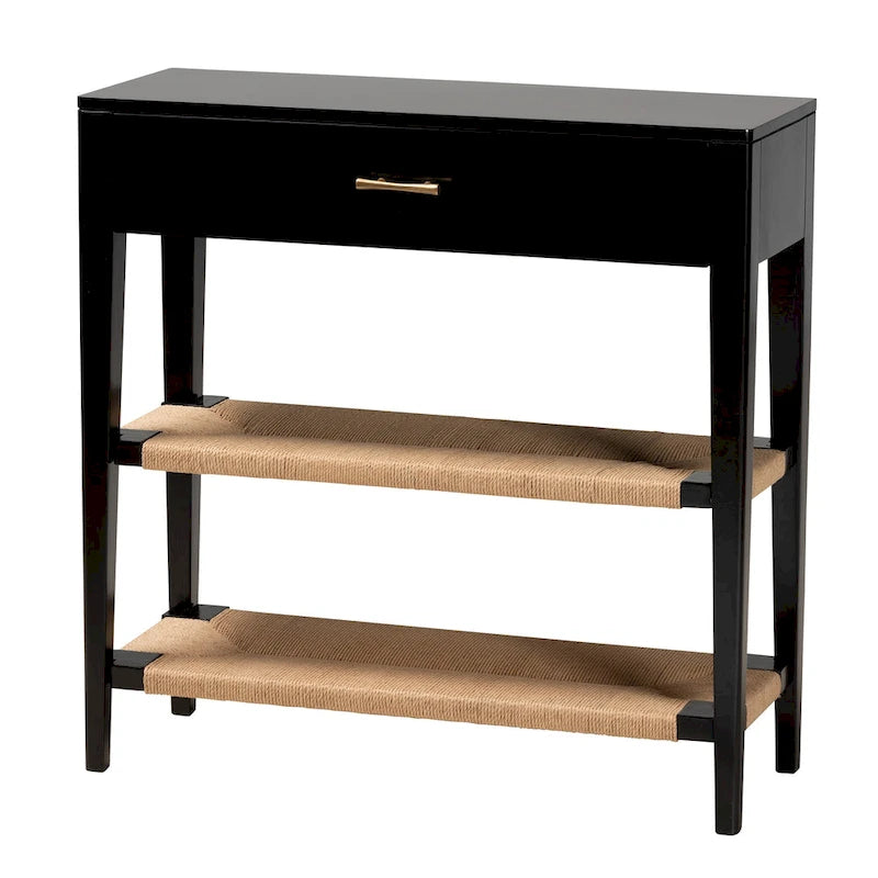 Console avec 1 tiroir en bois de bayur Freya Modern Bohemian - Noire