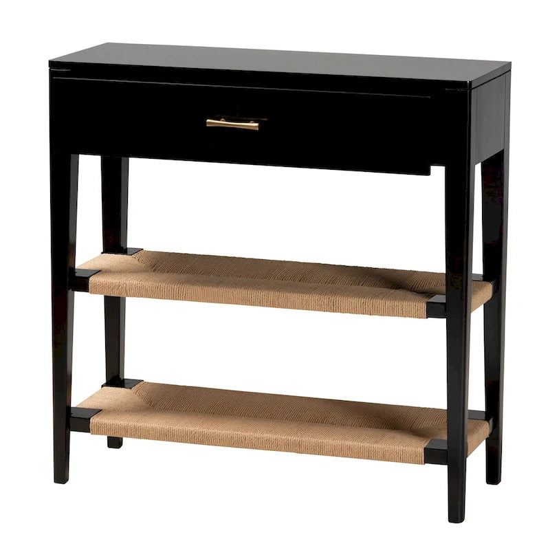 Console avec 1 tiroir en bois de bayur Freya Modern Bohemian - Noire