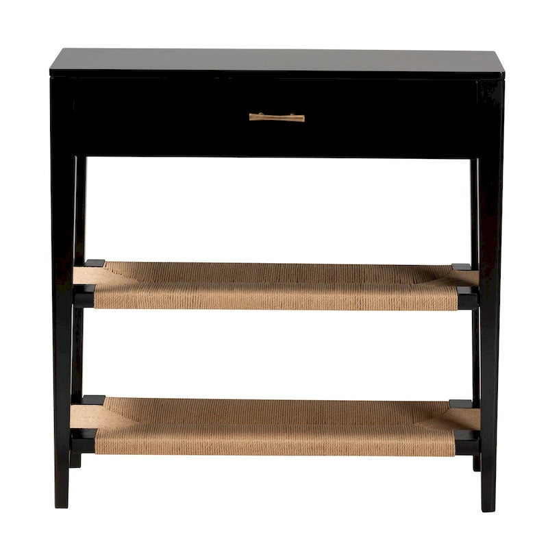 Console avec 1 tiroir en bois de bayur Freya Modern Bohemian - Noire