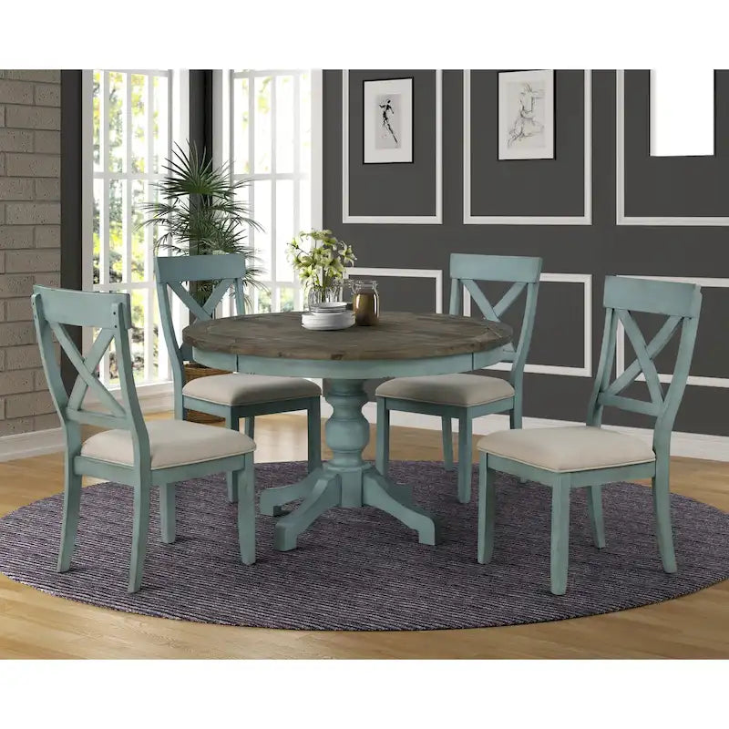 Table à manger ronde Roundhill Furniture Prato en bois bicolore bleu et marron