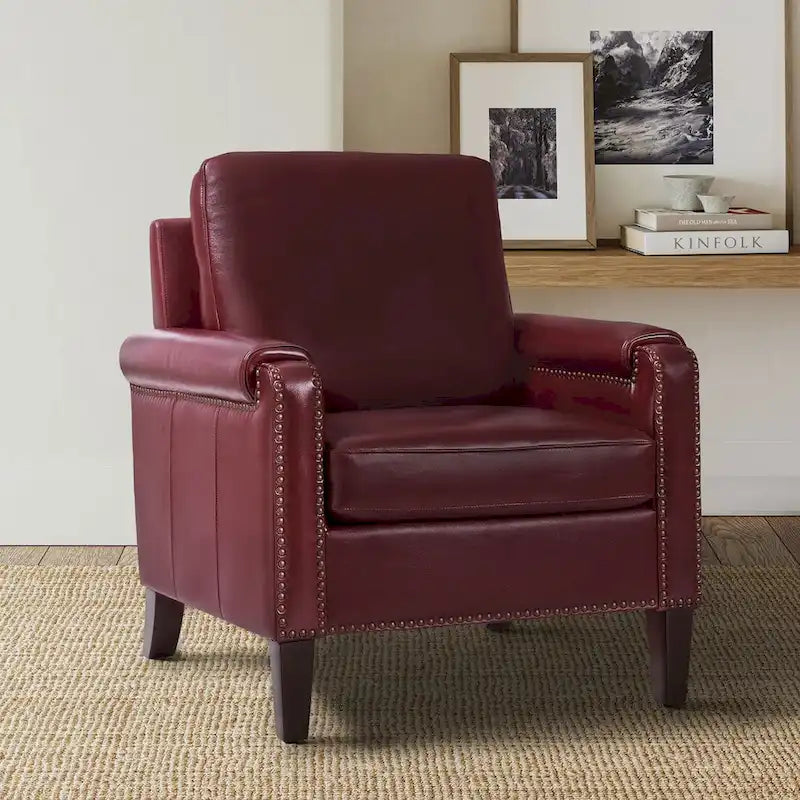 Kunz Transitional Genuine Leather Armchair with Removable Cushion and Nailhead Trims by HULALA HOME