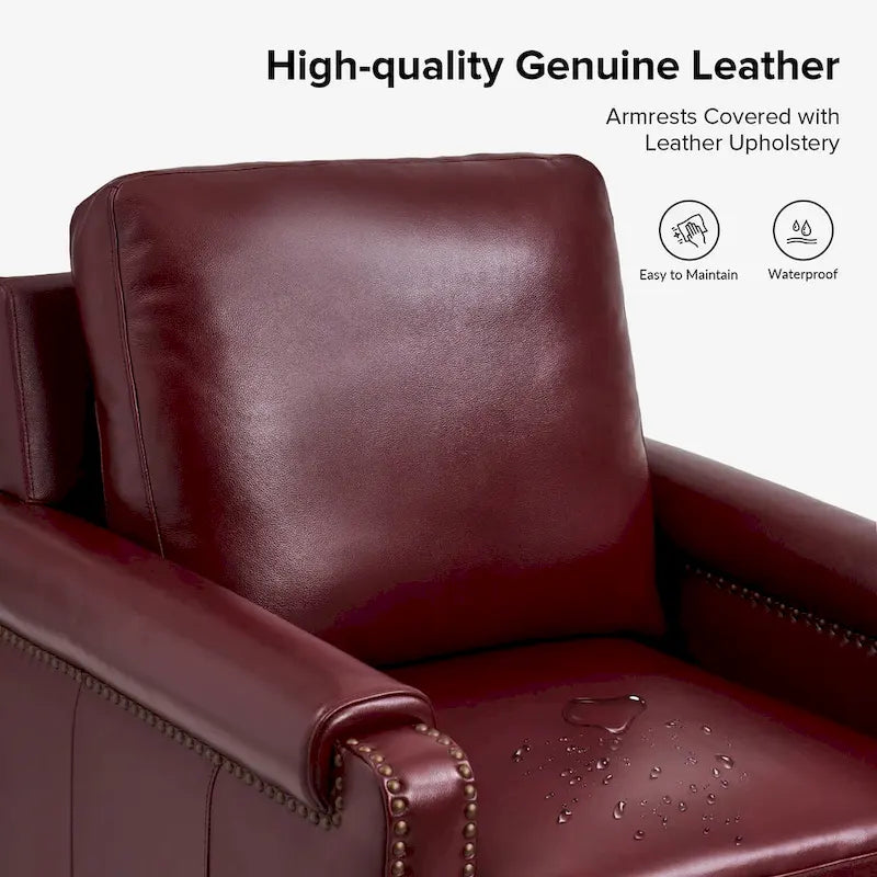 Kunz Transitional Genuine Leather Armchair with Removable Cushion and Nailhead Trims by HULALA HOME