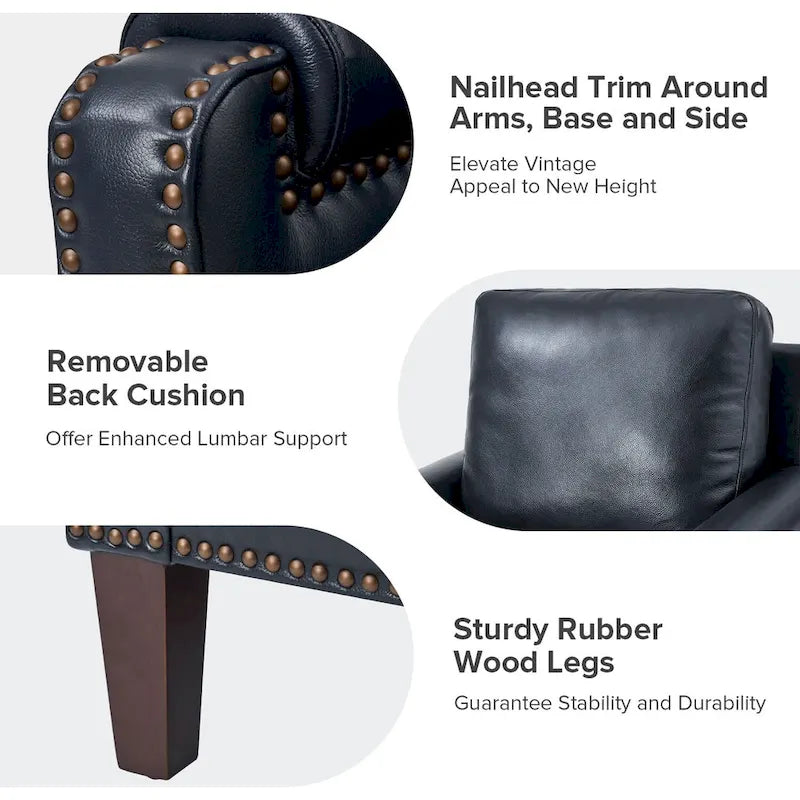 Kunz Transitional Genuine Leather Armchair with Removable Cushion and Nailhead Trims by HULALA HOME