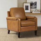Kunz Transitional Genuine Leather Armchair with Removable Cushion and Nailhead Trims by HULALA HOME