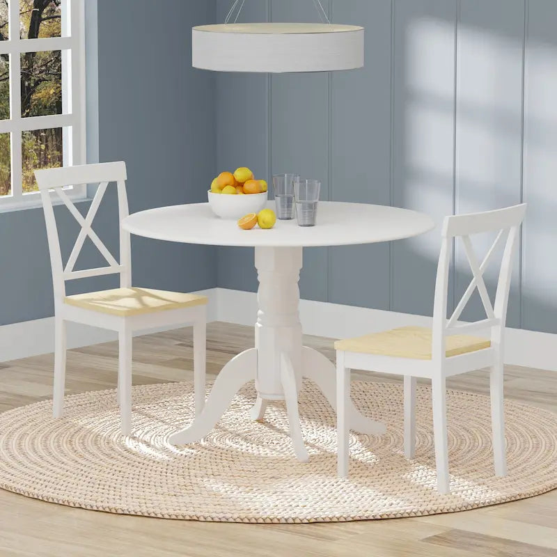 3-Piece Dining Set, 42 Round Drop-Leaf Table and X-Back Chairs