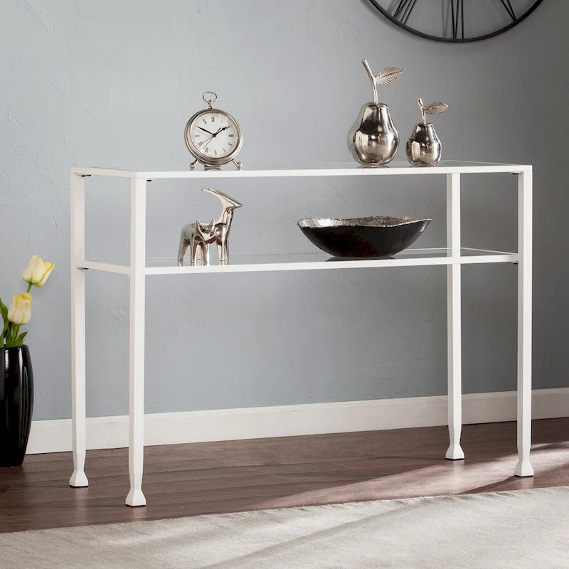 SEI Furniture Table Console Métal Or Mat avec Étagère et Plateau en Verre Trempé
