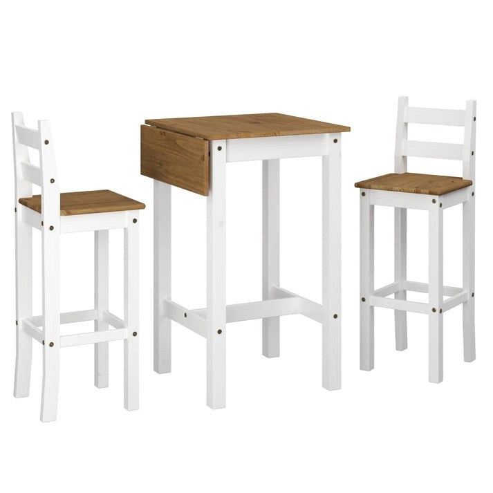 Wood Bar Height Dining Set of Drop Leaf Table and 2 Chairs Corona Collection