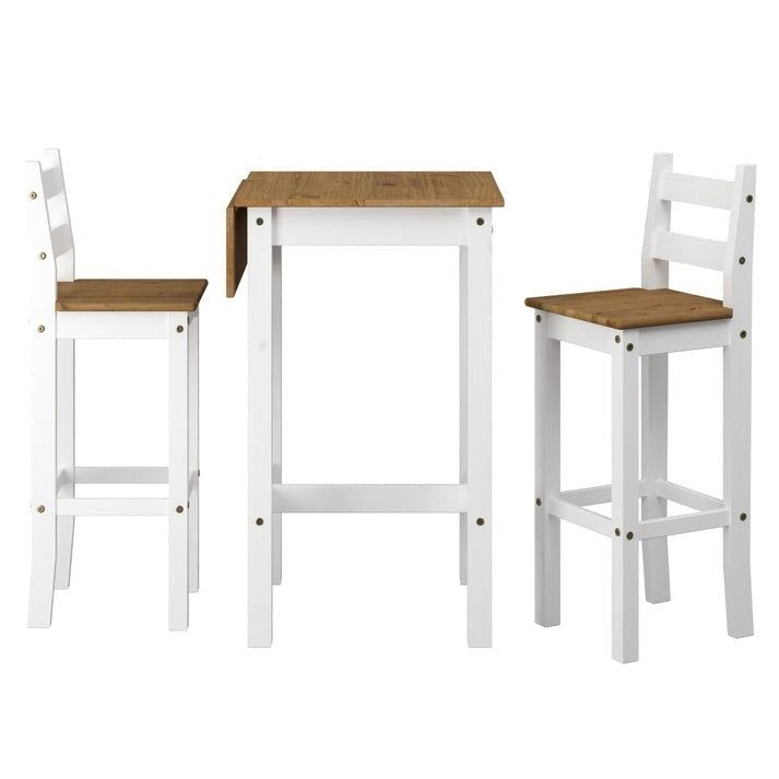 Wood Bar Height Dining Set of Drop Leaf Table and 2 Chairs Corona Collection