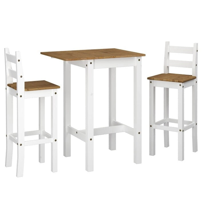 Wood Bar Height Dining Set of Drop Leaf Table and 2 Chairs Corona Collection