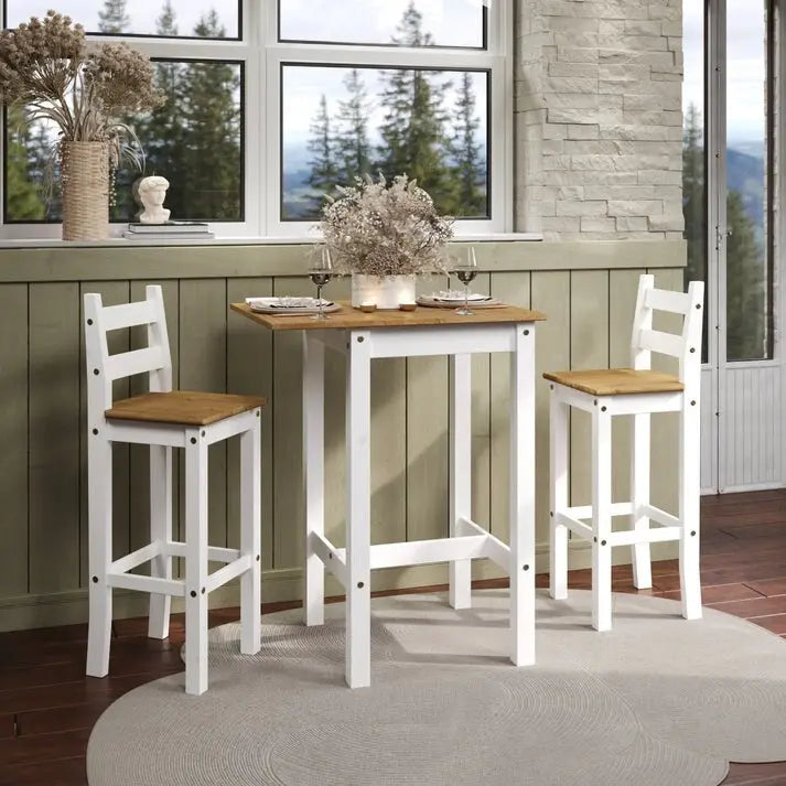 Wood Bar Height Dining Set of Drop Leaf Table and 2 Chairs Corona Collection