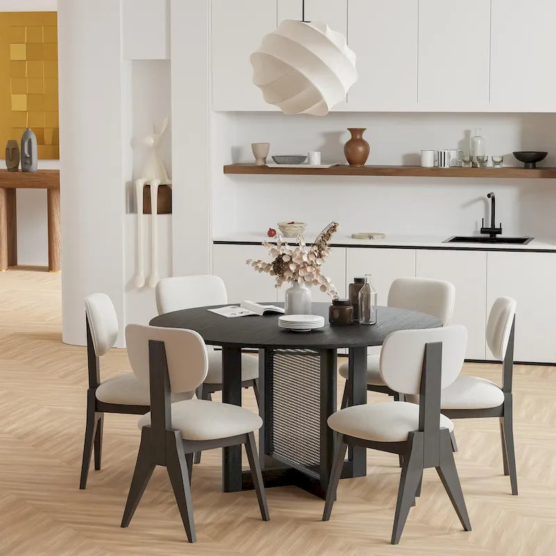 Table à manger ronde en bois massif de 52 pouces pour 6 personnes de style nordique - 52*30
