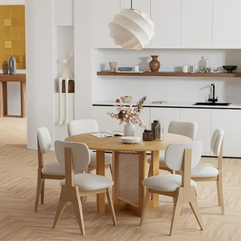 Table à manger ronde en bois massif de 52 pouces pour 6 personnes de style nordique - 52*30