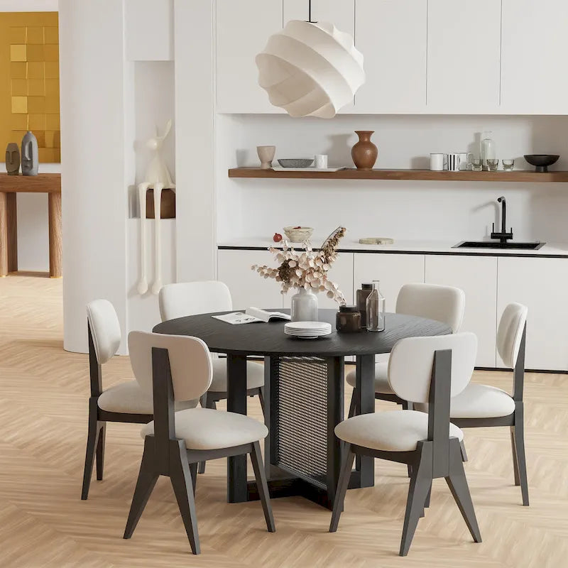 Table à manger ronde en bois massif de 52 pouces pour 6 personnes de style nordique - 52*30