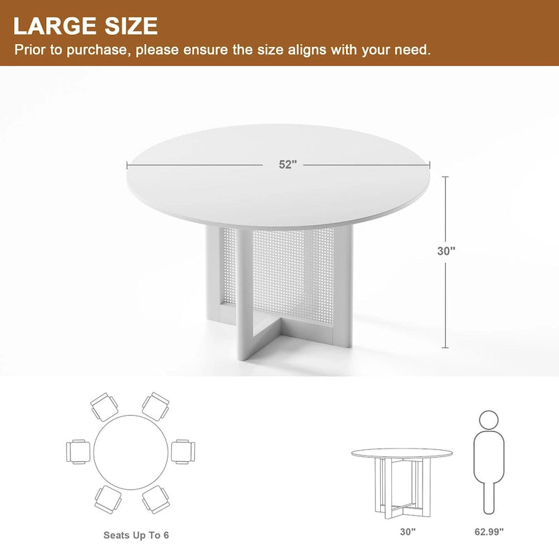 Table à manger ronde en bois massif de 52 pouces pour 6 personnes de style nordique - 52*30
