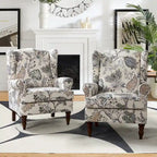 Fauteuil d'appoint traditionnel Epimethis en tissu avec pieds tournés, lot de 2 par HULALA HOME