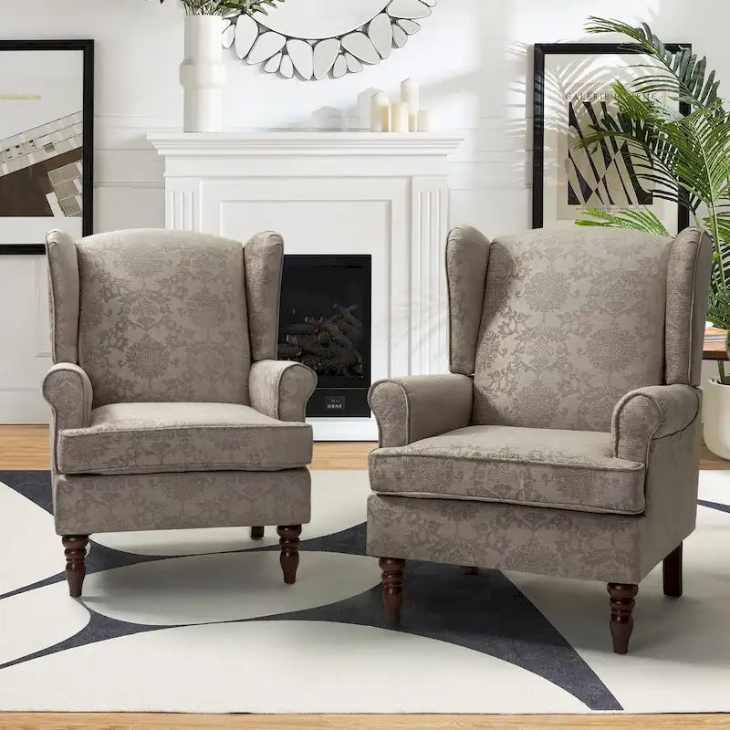 Fauteuil d'appoint traditionnel Epimethis en tissu avec pieds tournés, lot de 2 par HULALA HOME