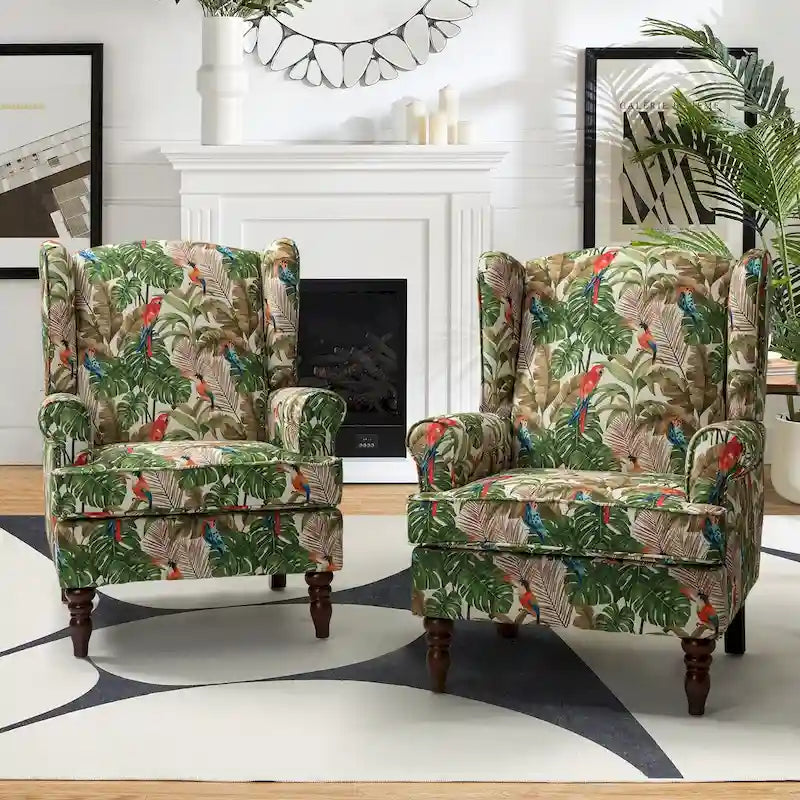 Fauteuil d'appoint traditionnel Epimethis en tissu avec pieds tournés, lot de 2 par HULALA HOME