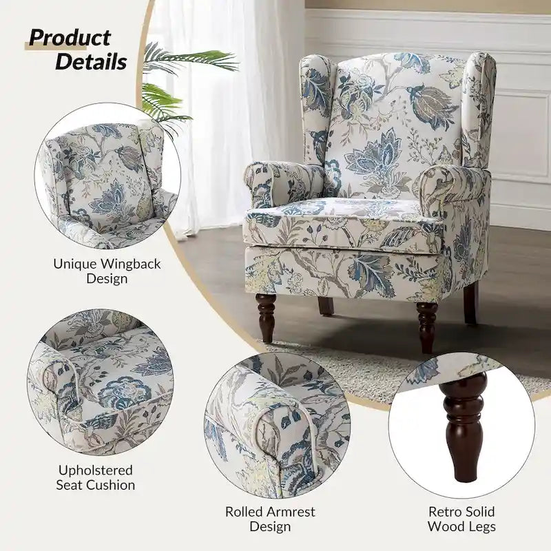 Fauteuil d'appoint traditionnel Epimethis en tissu avec pieds tournés, lot de 2 par HULALA HOME