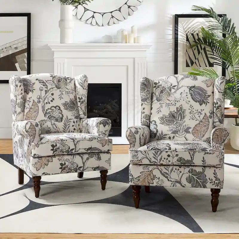 Fauteuil d'appoint traditionnel Epimethis en tissu avec pieds tournés, lot de 2 par HULALA HOME