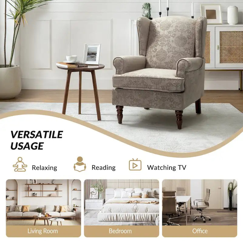 Fauteuil d'appoint traditionnel Epimethis en tissu avec pieds tournés, lot de 2 par HULALA HOME