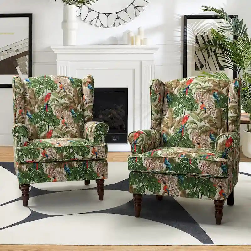 Fauteuil d'appoint traditionnel Epimethis en tissu avec pieds tournés, lot de 2 par HULALA HOME