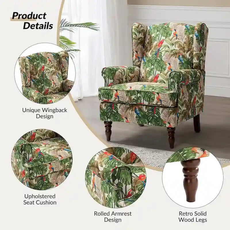 Fauteuil d'appoint traditionnel Epimethis en tissu avec pieds tournés, lot de 2 par HULALA HOME