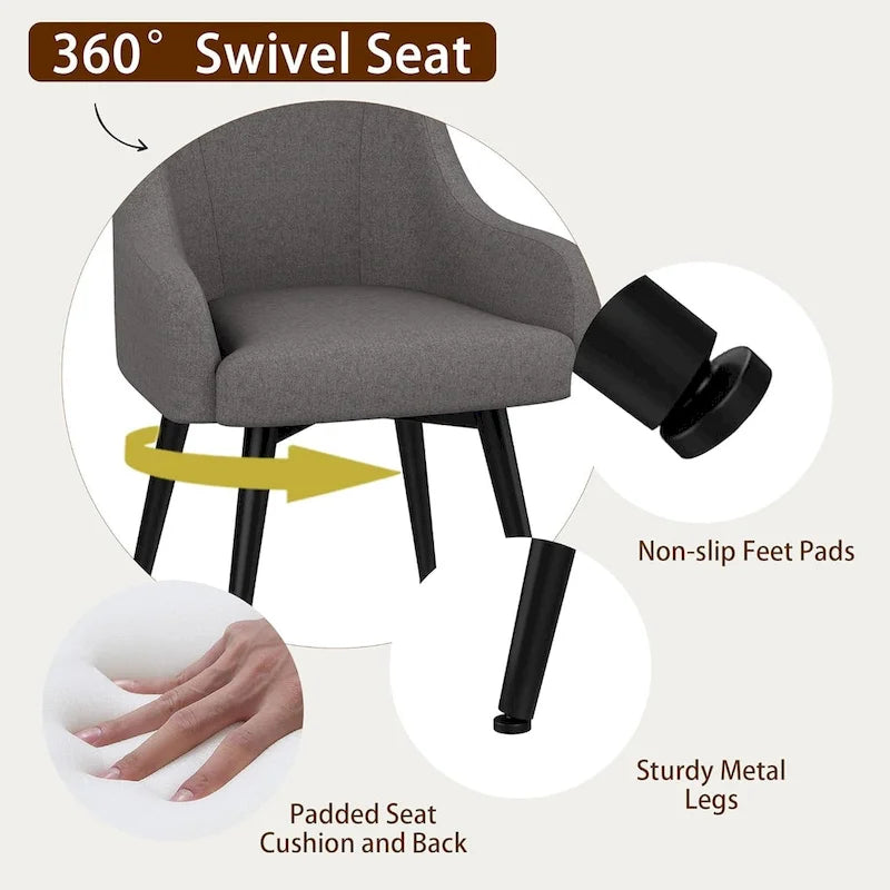 Lot de 2 chaises de salle à manger pivotantes, fauteuils rembourrés, chaises de salon, chaise de bureau avec accoudoirs