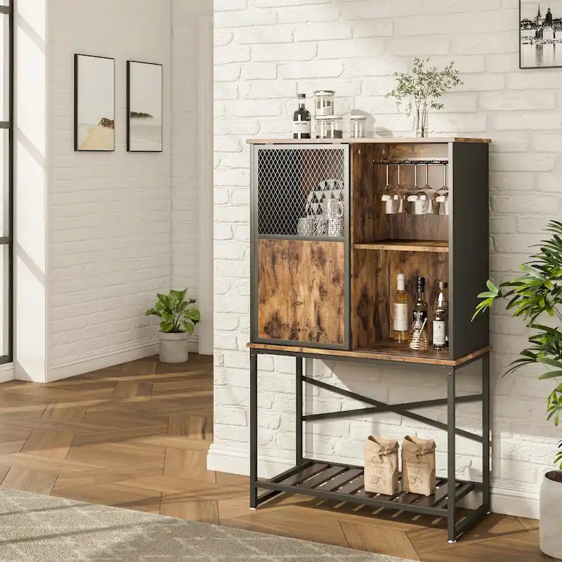 Bahut / Buffet de Rangement avec Porte Coulissante et Rangement pour Bouteilles de Vin