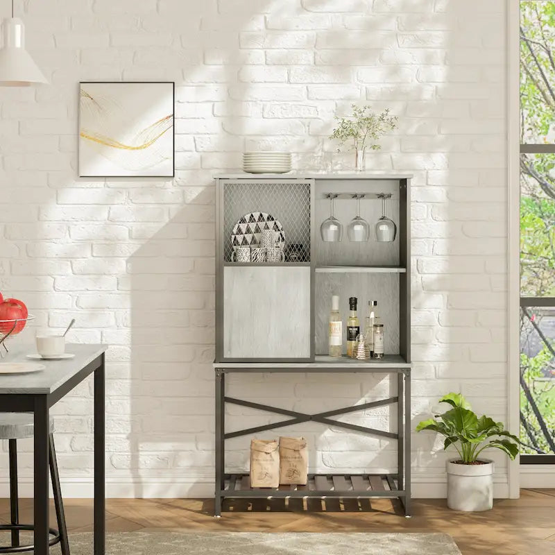 Bahut / Buffet de Rangement avec Porte Coulissante et Rangement pour Bouteilles de Vin