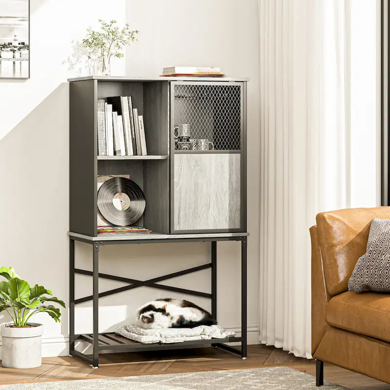 Bahut / Buffet de Rangement avec Porte Coulissante et Rangement pour Bouteilles de Vin