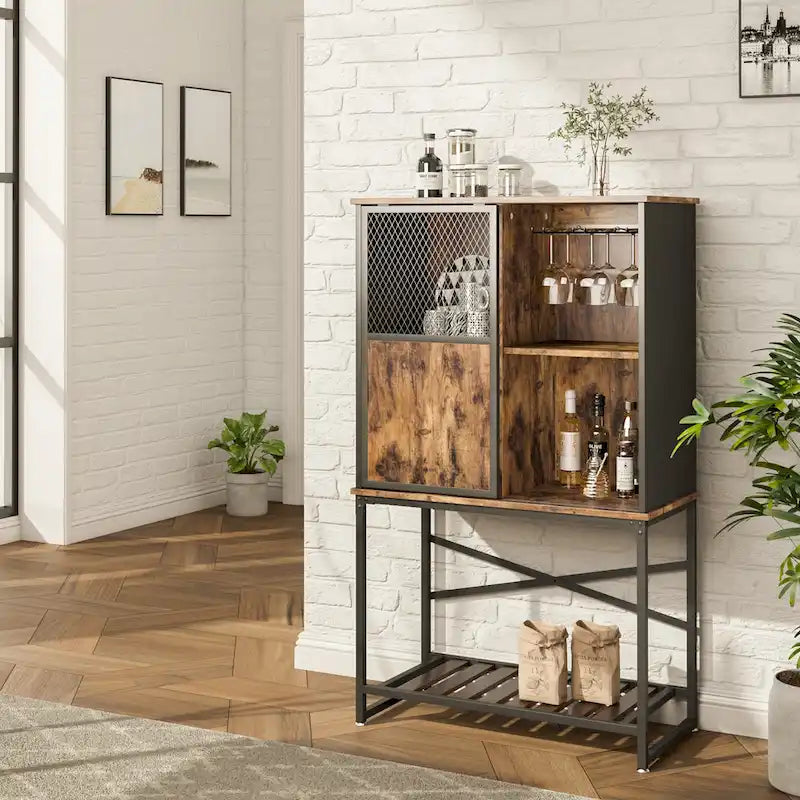 Bahut / Buffet de Rangement avec Porte Coulissante et Rangement pour Bouteilles de Vin