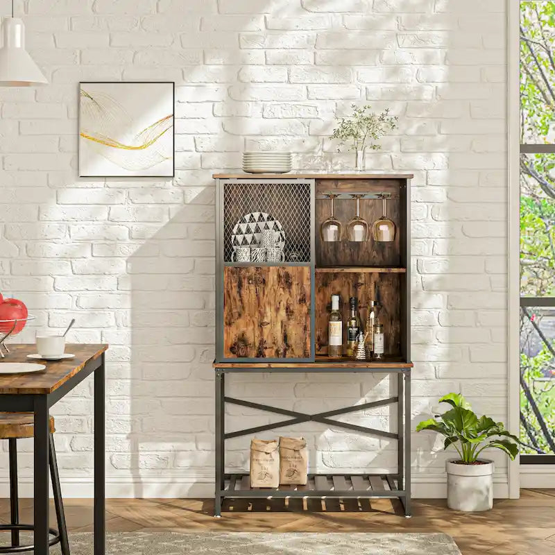 Bahut / Buffet de Rangement avec Porte Coulissante et Rangement pour Bouteilles de Vin