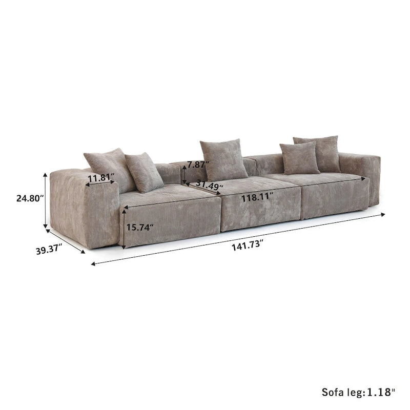 142 Contemporary Corduroy Sectional Sofa Classic Deep Couch