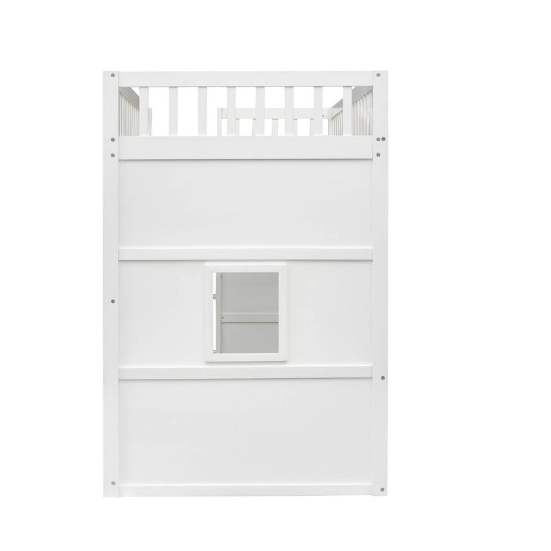 Lit cabane pour enfants, lit mezzanine double, cadre de lit mezzanine en bois massif avec fenêtre et échelle