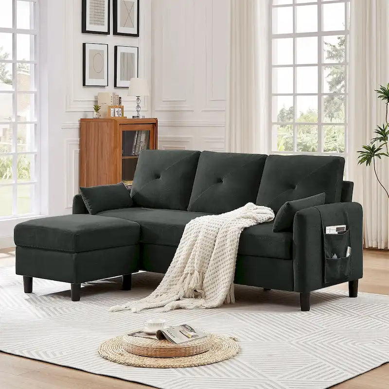 Canapé d'angle moderne de 196,5 cm avec ottoman réversible et poche de rangement latérale