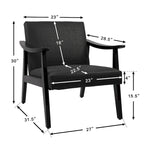 Faux Leather Accent Chair Solid Wood Armchair in Black Finish