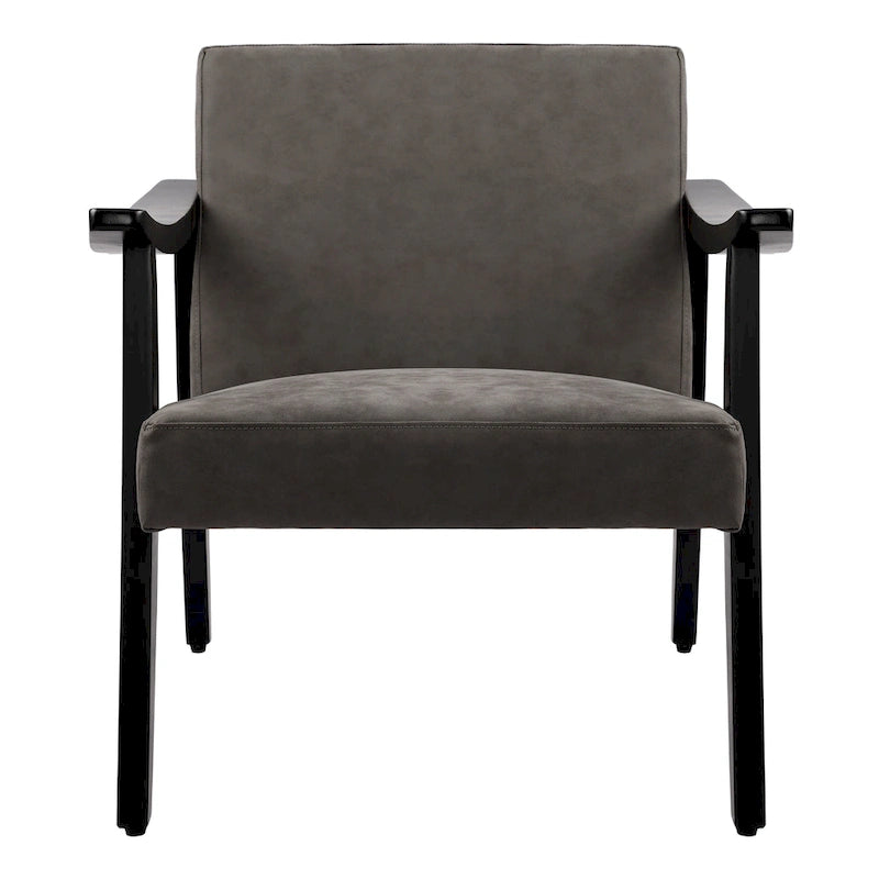 Faux Leather Accent Chair Solid Wood Armchair in Black Finish