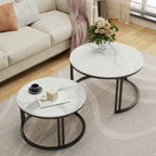 Table basse gigogne ronde en pierre frittée - Ensemble de 2