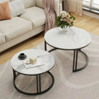 Table basse gigogne ronde en pierre frittée - Ensemble de 2