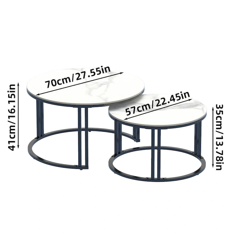 Table basse gigogne ronde en pierre frittée - Ensemble de 2