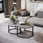 Table basse gigogne ronde en pierre frittée - Ensemble de 2